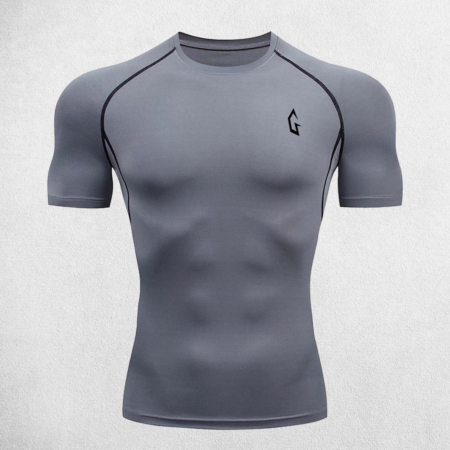 Grey Athletic Rash Guard with Flatlock Seams – Anti-Chafing Sports Tee