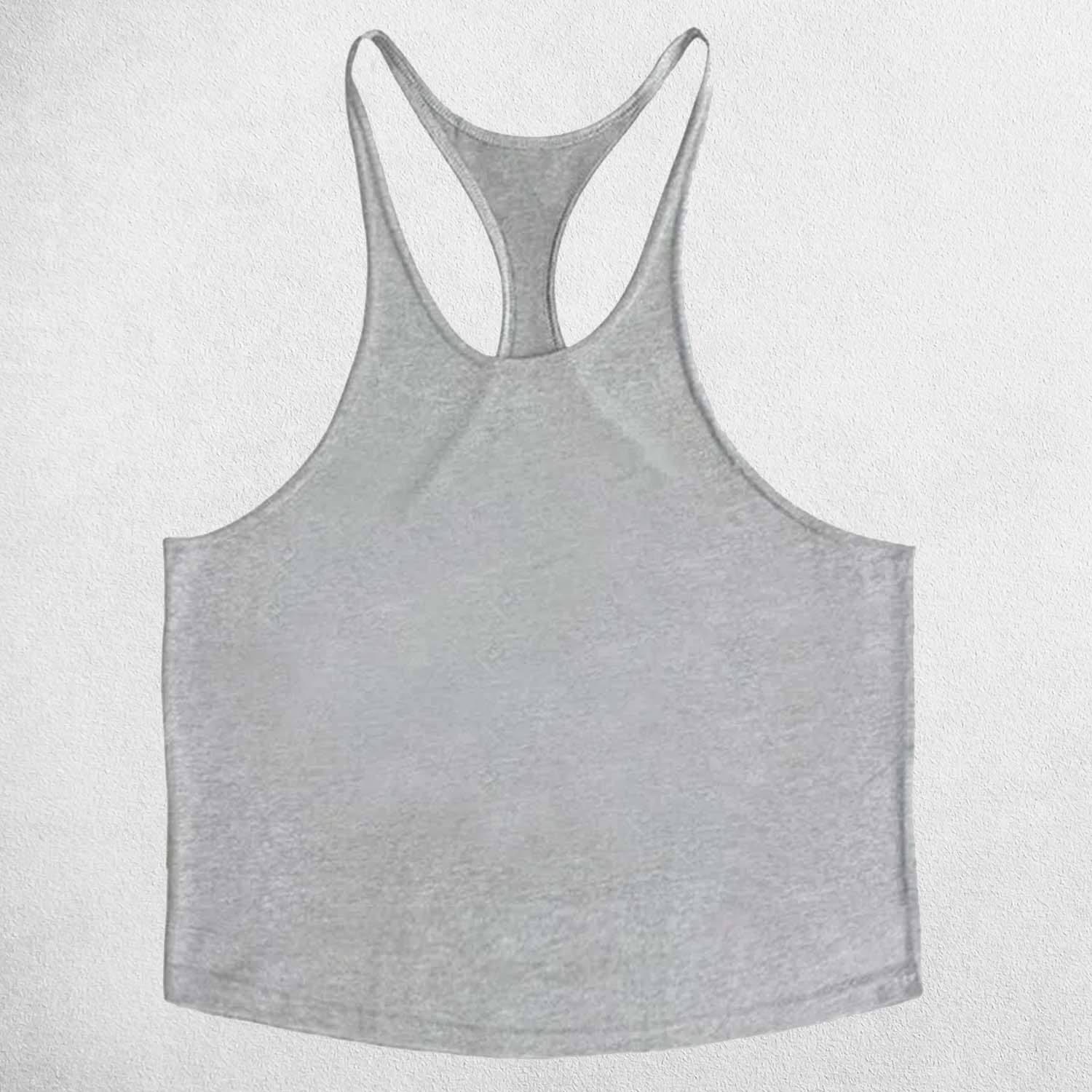 Close-up of Grey breathable cotton fabric on a gym tank top