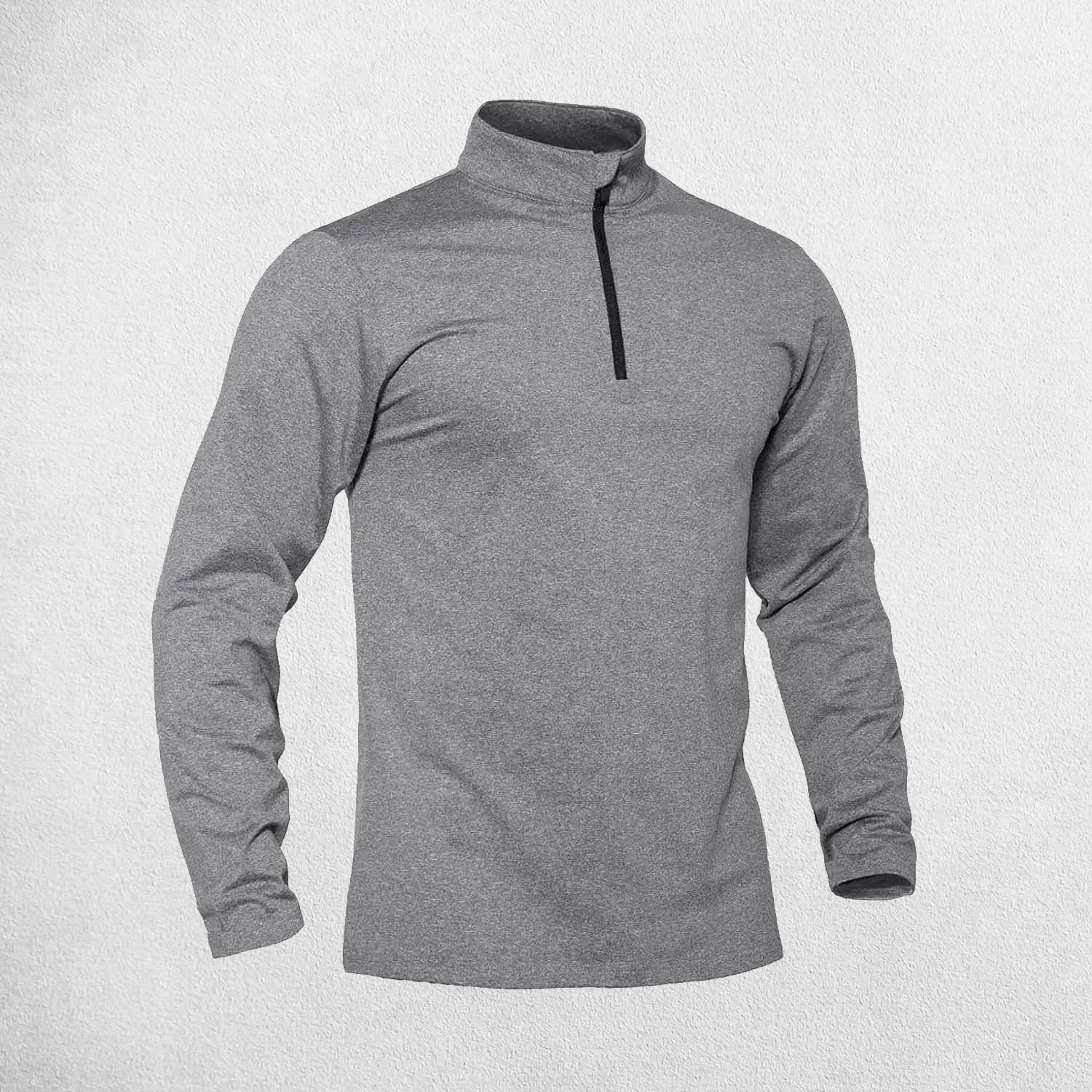 Grey High-Neck Fleece-Lined Athletic Sweatshirt for Cold Weather Workouts