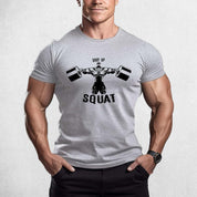 Front View of Model Wearing Grey Muscle Men's Gym T-Shirt – 3D Printed, Short Sleeve, Sporty Workout & Casual Tee