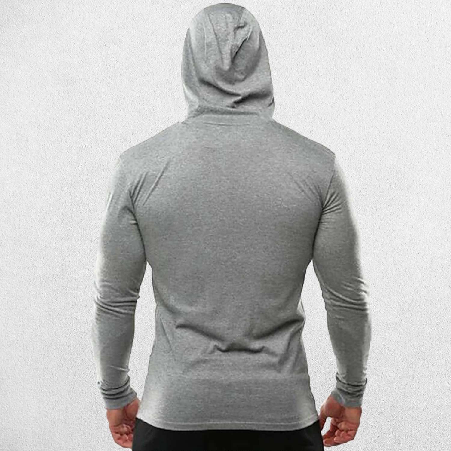 Grey Slim fit men’s long sleeve cotton hoodie with versatile styling for all occasions.