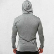 Grey Slim fit men’s long sleeve cotton hoodie with versatile styling for all occasions.