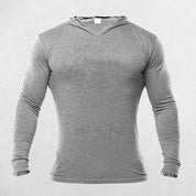 Grey Plain cotton activewear hoodie for men with slim fit design perfect for gym and casual wear.