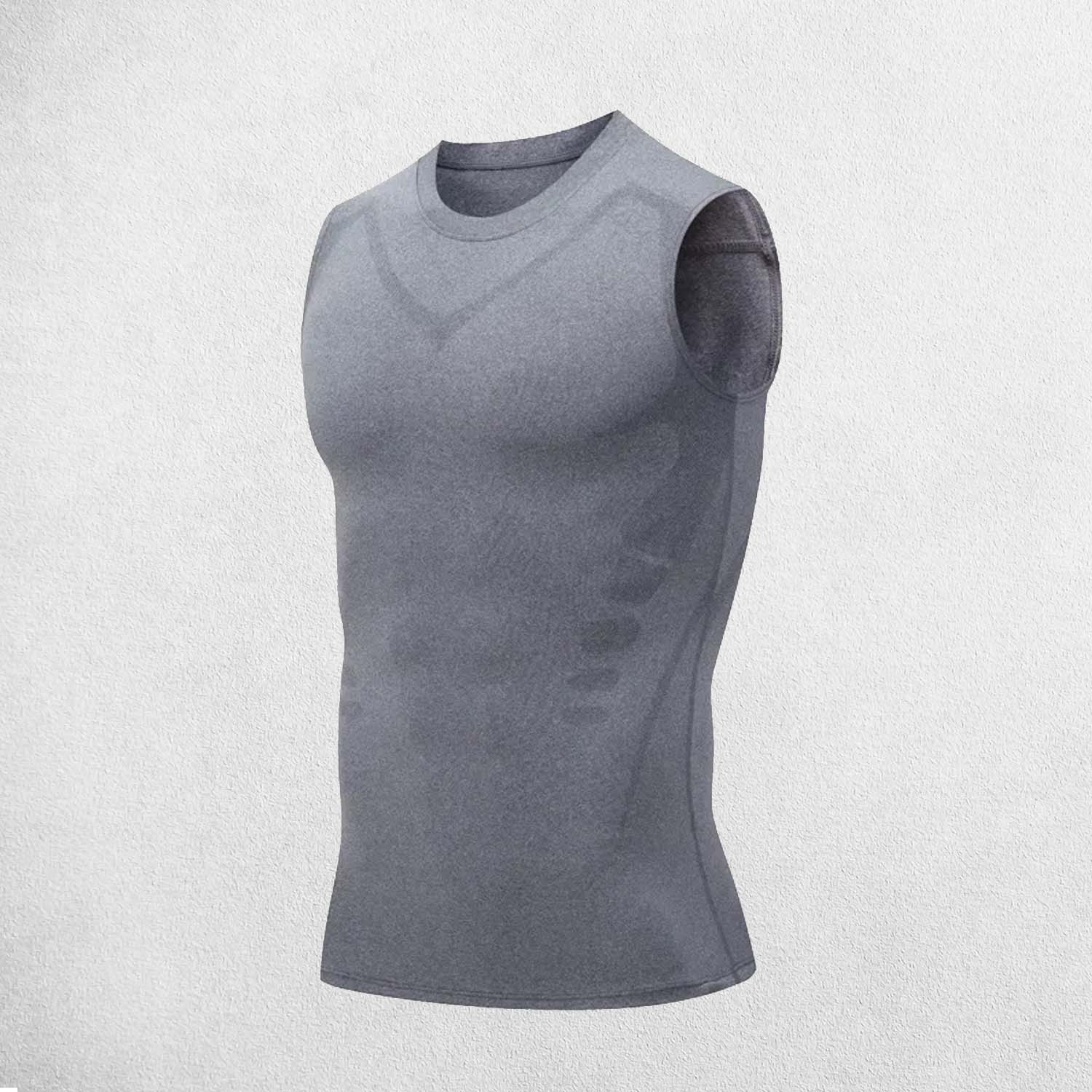 Grey Men’s Compression Tank Top – Quick-Dry Gym Vest for Muscle Support & Performance