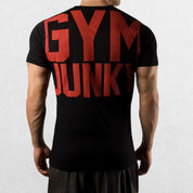 Black Gym Junky Men’s Slim Fit T-Shirt featuring the "Gym Junky" graphic on the back, emphasizing style and comfort.