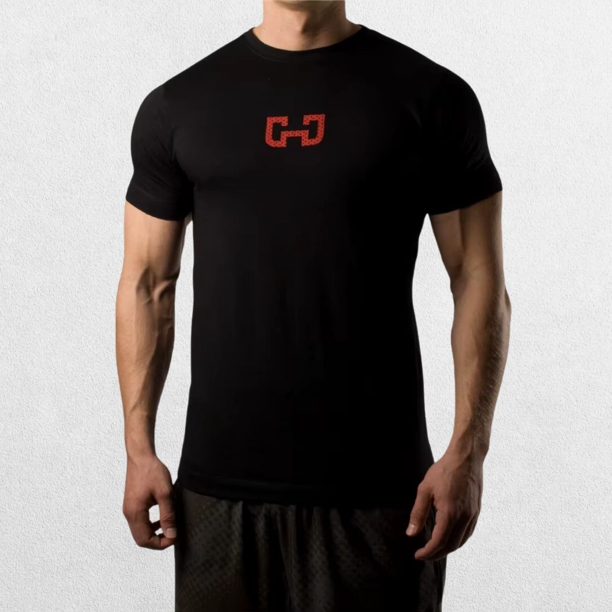 Gym Junky Men’s Slim Fit T-Shirt showcasing a sleek and athletic fit.