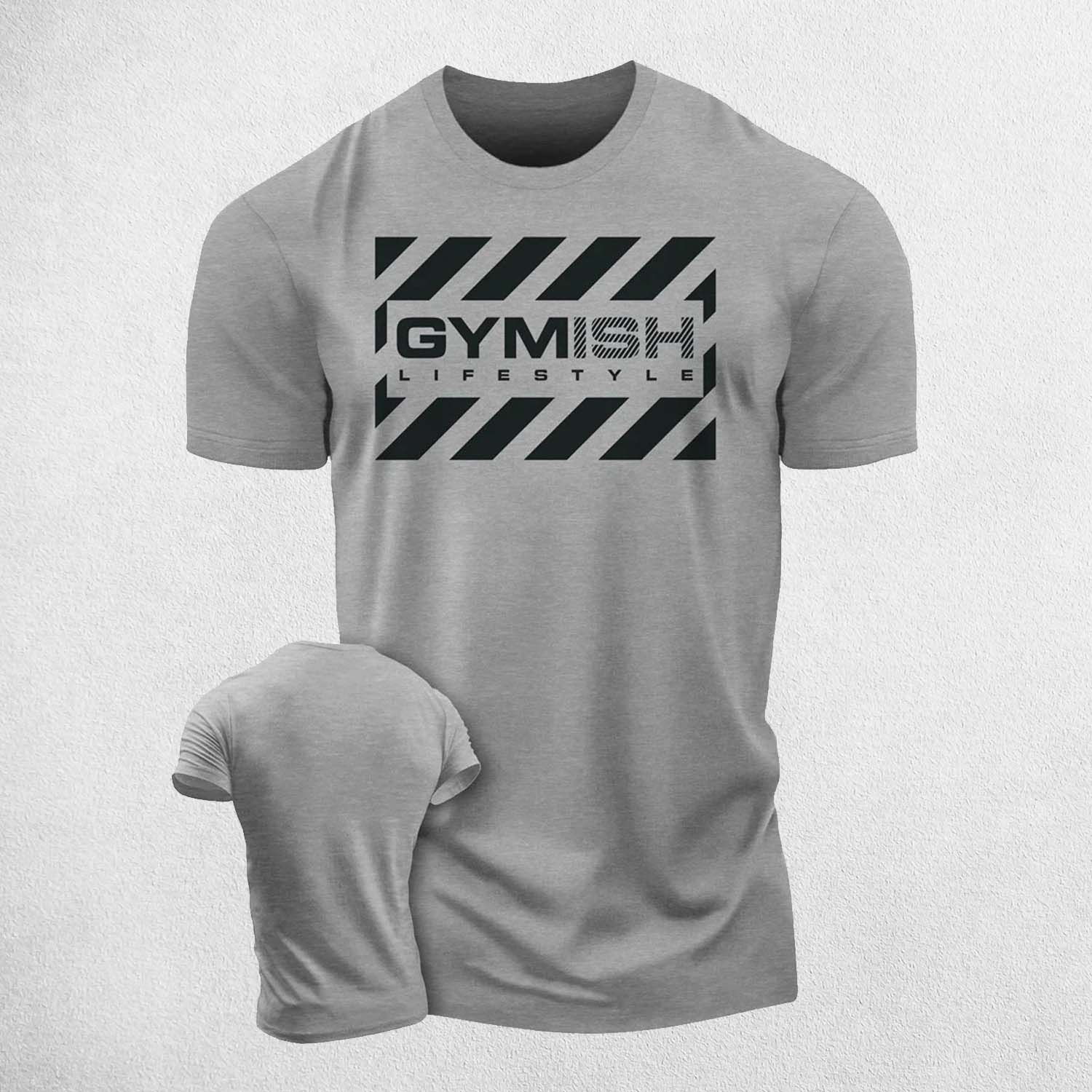 Close up of Heather GREY Men’s 3D Print Gymish Lifestyle T-Shirt – Breathable & Motivational Workout Tee