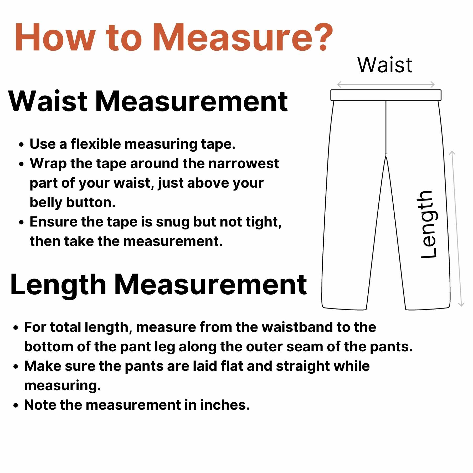 Illustration showing how to measure waist and length for accurate sizing of Man Pants Summer Casual Trousers.