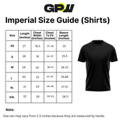 Imperial Size Guide for GPW Unisex Long Sleeve Tee with Unstoppable Design