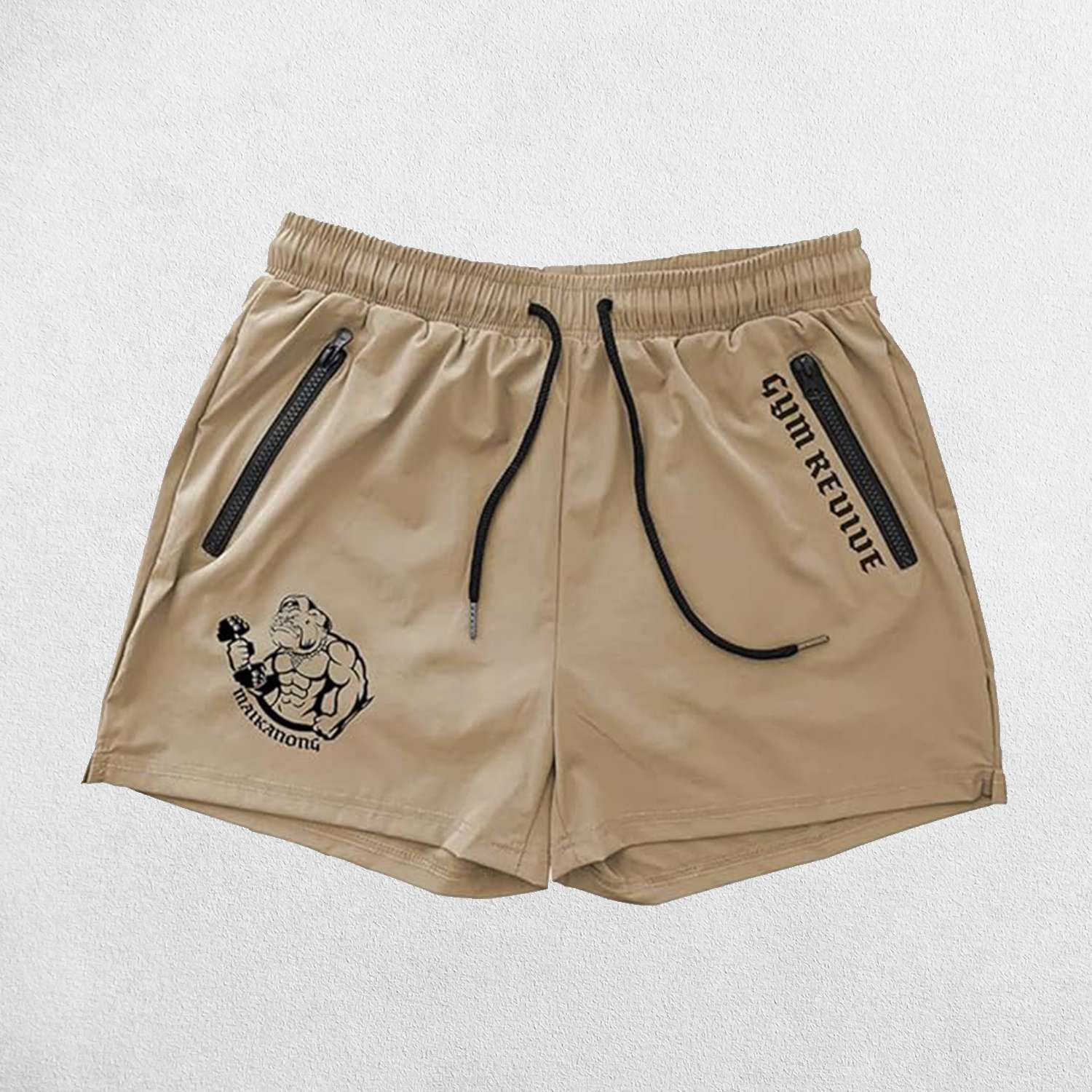 Close-up of Khaki GPW Men’s Quick-Dry Running Shorts - Gym, Bodybuilding, Beachwear