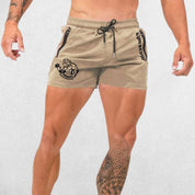 Model wearing Khaki GPW Men’s Quick-Dry Running Shorts - Gym, Bodybuilding, Beachwear