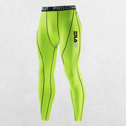 Close-up of Lawn Green breathable, moisture-wicking fabric on GPW running leggings for men.