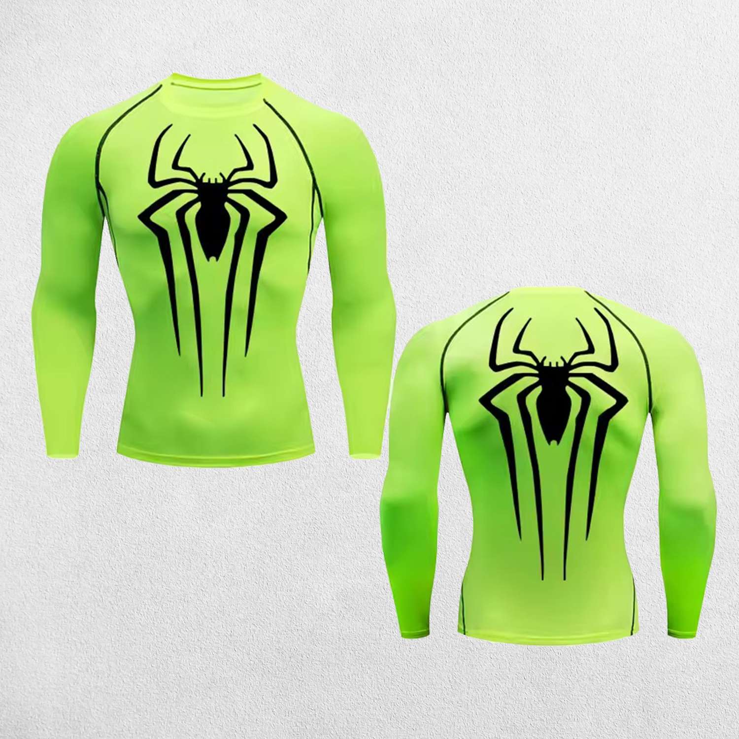 Front And Back Close Up of Lime GPW Men's Spider Print Compression Tee - Athletic Quick Dry Workout Shirt