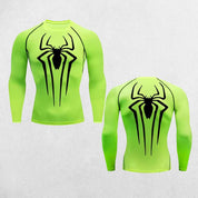 Front And Back Close Up of Lime GPW Men's Spider Print Compression Tee - Athletic Quick Dry Workout Shirt