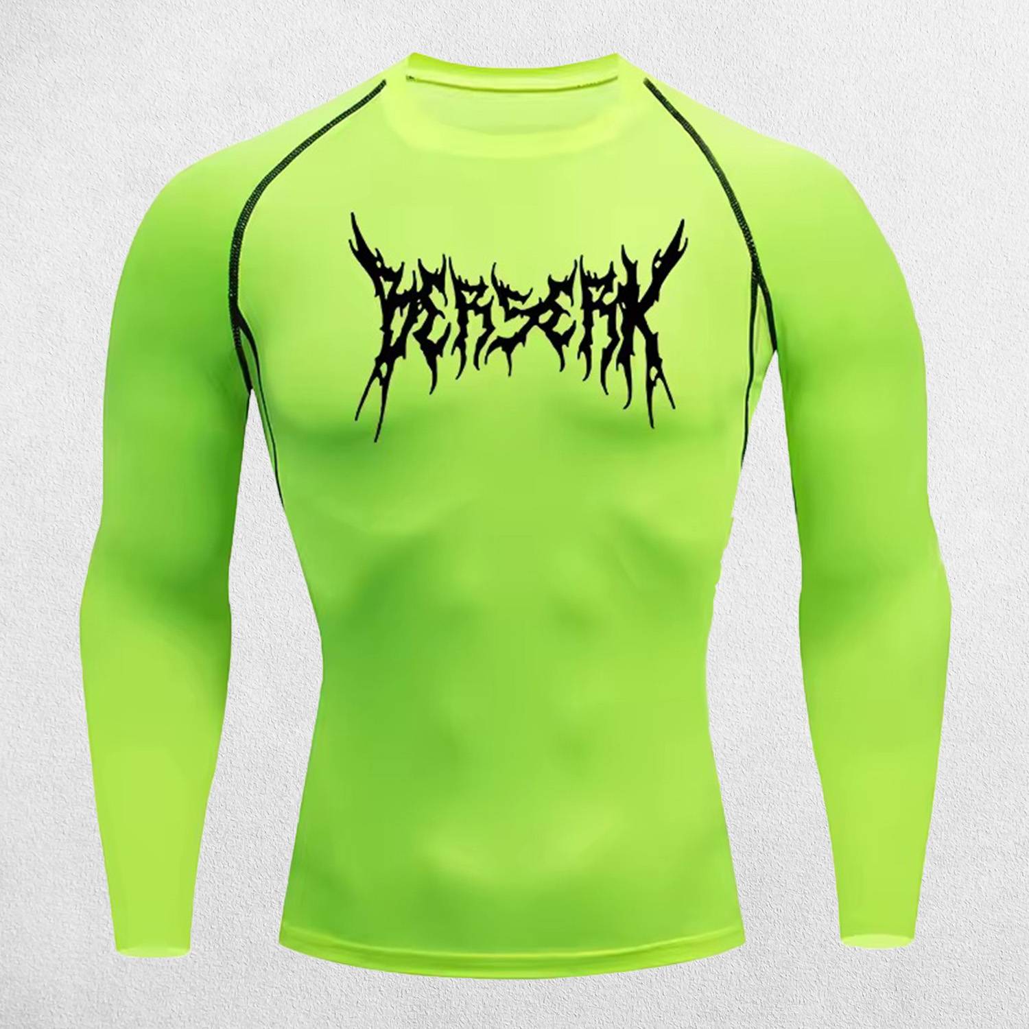 Front of Lime Quick Dry Rash Guard Berserk Printed Men’s Athletic Compression T-Shirt