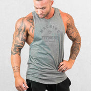 Front view of the Machine Fitness Bodybuilding Tank Top in grey
