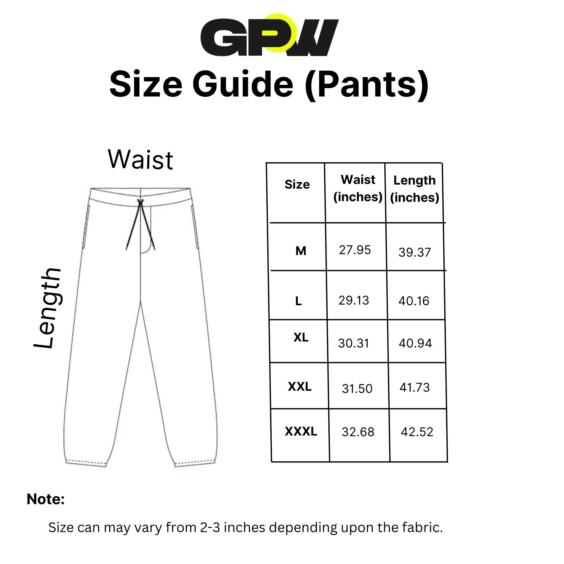 Detailed size chart for Man Pants Summer Casual Trousers, displaying waist, and length measurements for all available sizes.