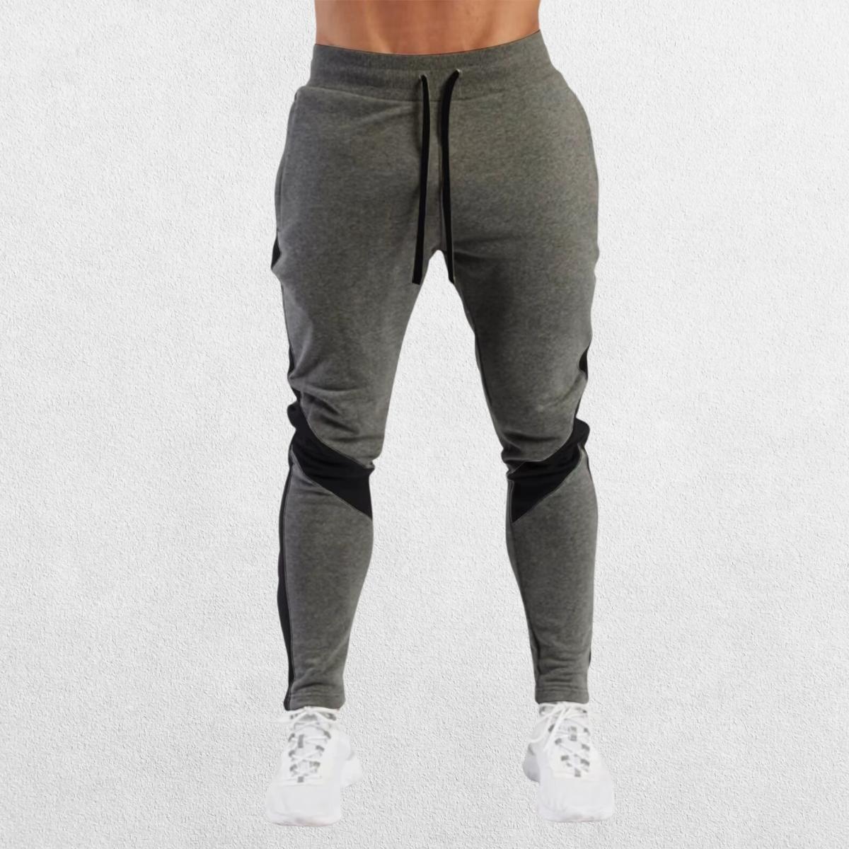 Men’s Casual Sports Jogger Sweatpants in grey color, front view showcasing slim fit and breathable fabric.
