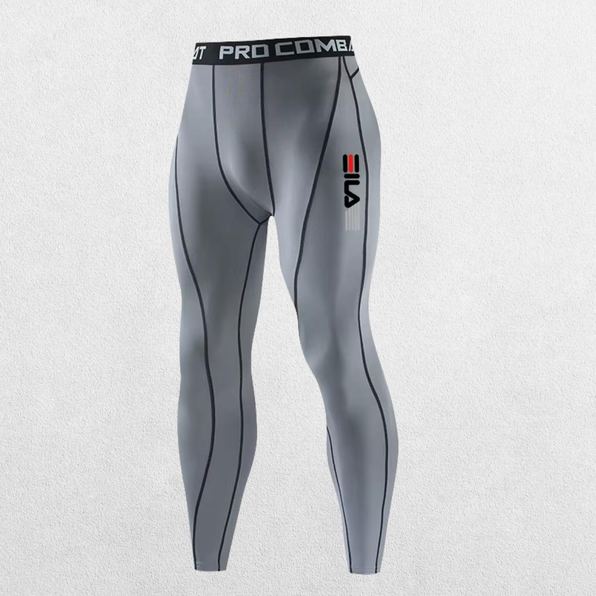 GPW grey compression leggings for men, designed for gym and running.