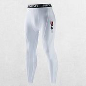White compression leggings for men, ideal for yoga and outdoor activities