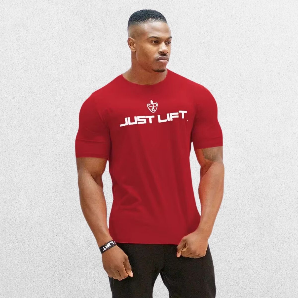 Red men's cotton workout t-shirt, designed for style and performance in the gym.