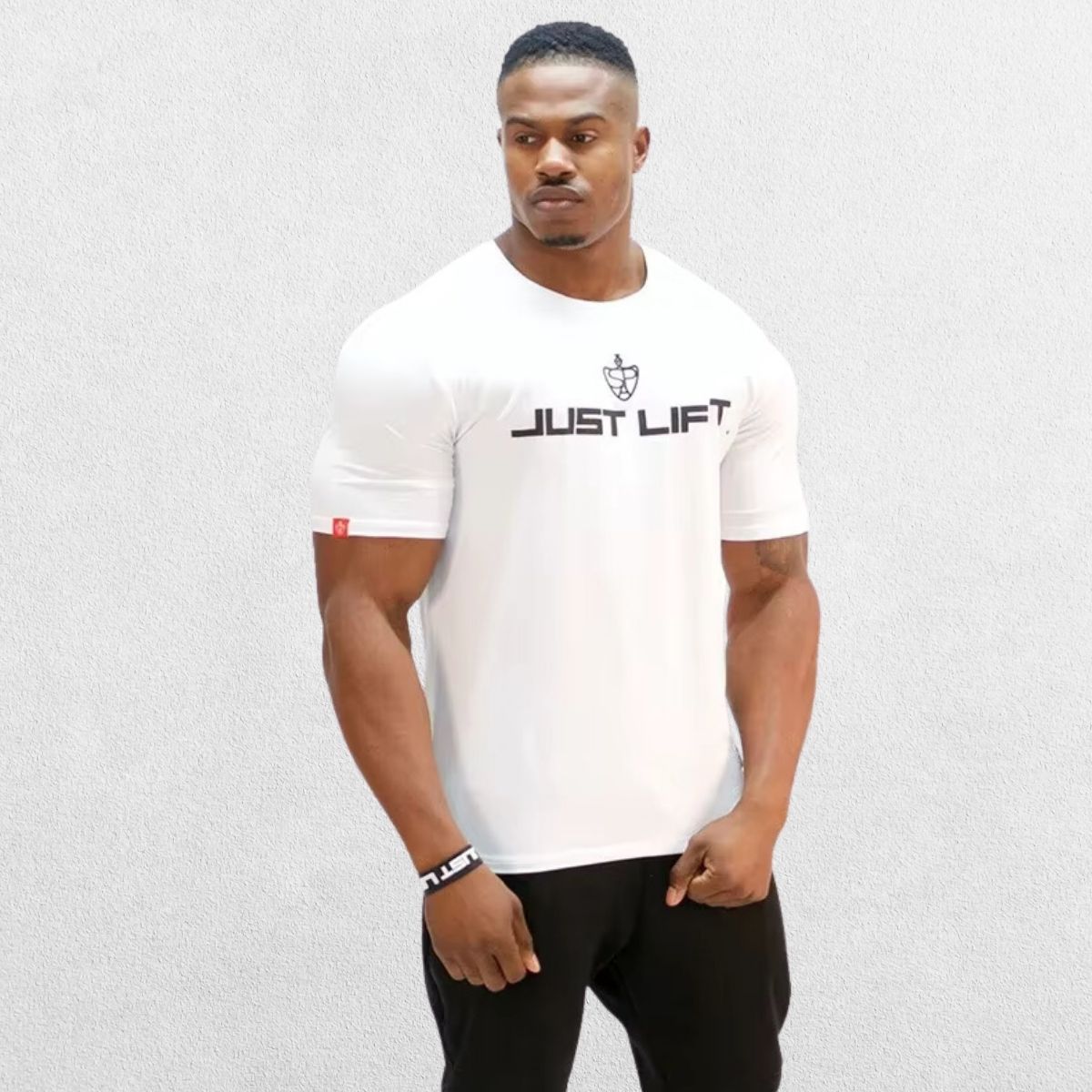 White men's sports t-shirt with a modern round neck, perfect for active training.