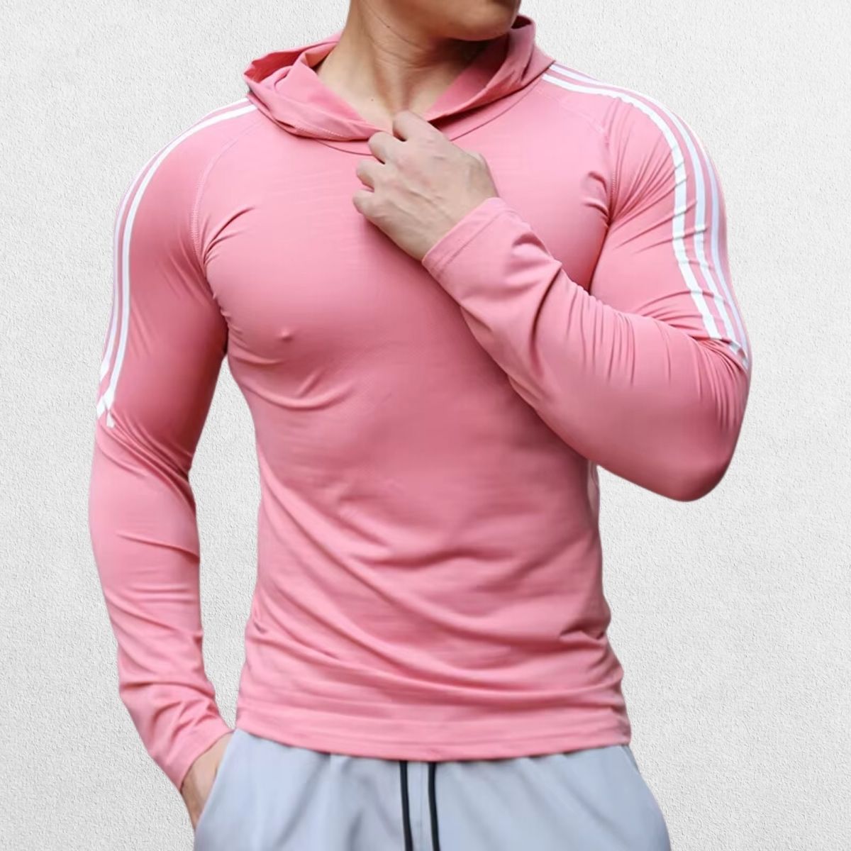 Men’s Fitness Running Sport Hoodie in pink, crafted with durable material for a perfect fit and style during intense training sessions and casual wear.