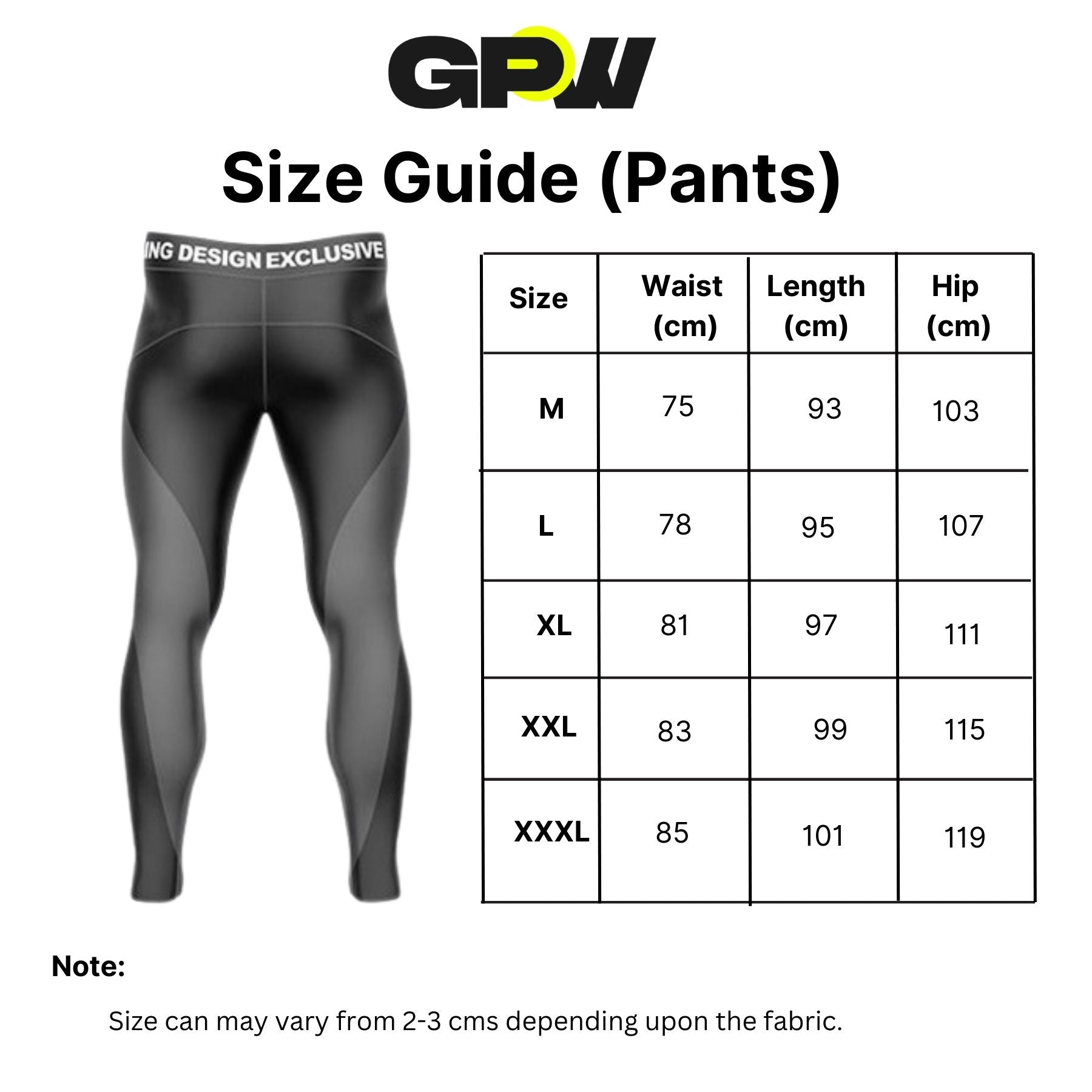 Accurate size guide for selecting the perfect fit for men's lightweight jogging pants.