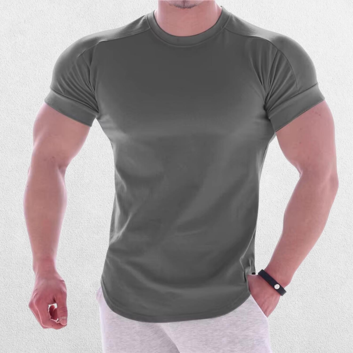 Dark grey Men's Quick-Dry Gym T-Shirt, designed for workouts with quick-dry and breathable fabric.