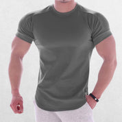 Dark grey Men's Quick-Dry Gym T-Shirt, designed for workouts with quick-dry and breathable fabric.