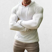 White Men’s Slim Fit Hoodie, showcasing breathable and quick-dry fabric, with no visible face.