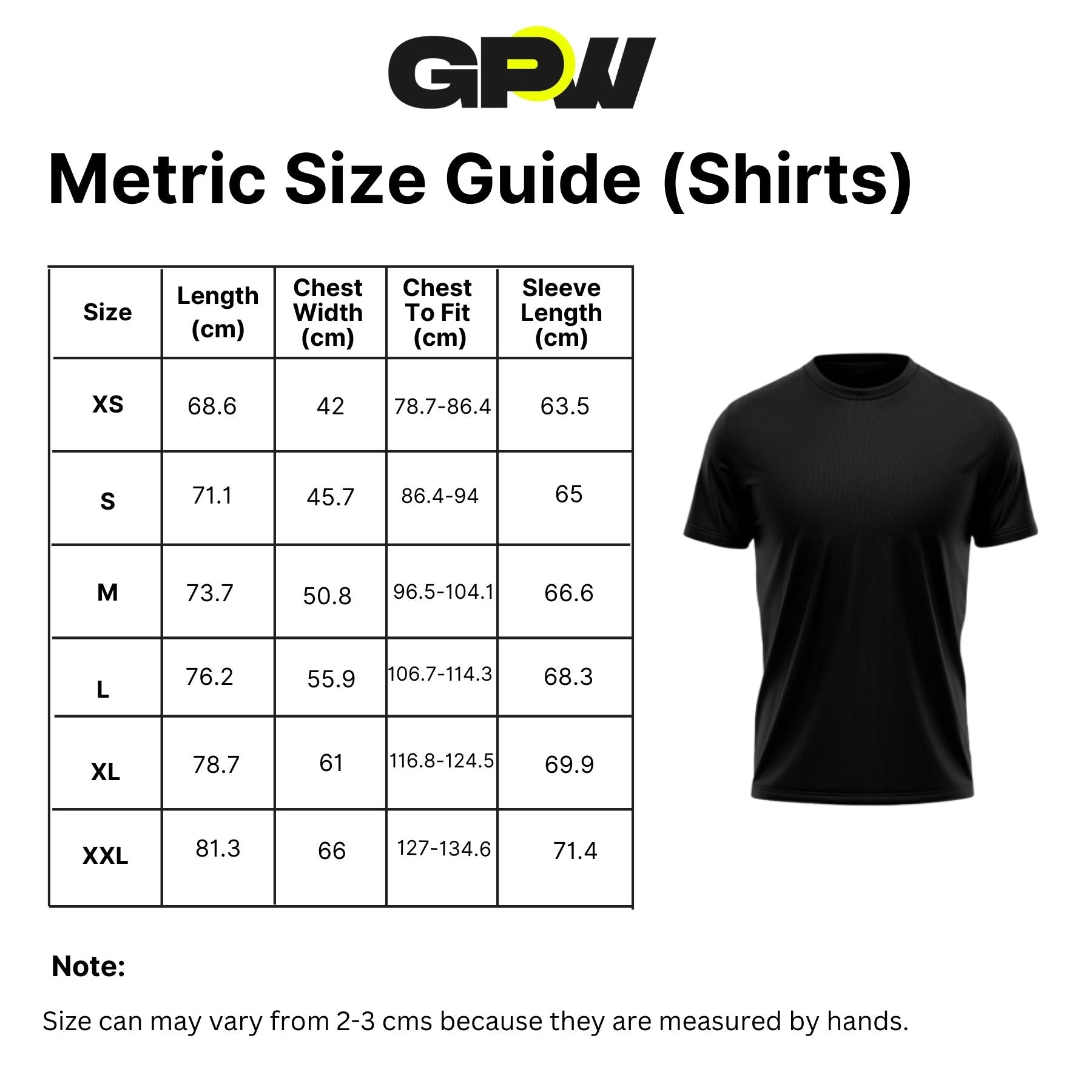 GPW Shirt Metric Size Guide