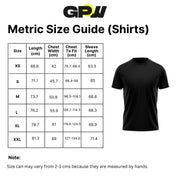 Metric Size Guide for Men's GPW Unisex Long Sleeve Tee with Unstoppable Design