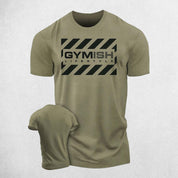 Close-up of Military Green raised 3D lettering on fitness t-shirt