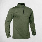 Military Green Outdoor Running Sweatshirt with Warm Inner Lining & Zip Collar