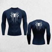 Front And Back Close Up of Navy Blue GPW Men's Spider Print Compression Tee - Athletic Quick Dry Workout Shirt