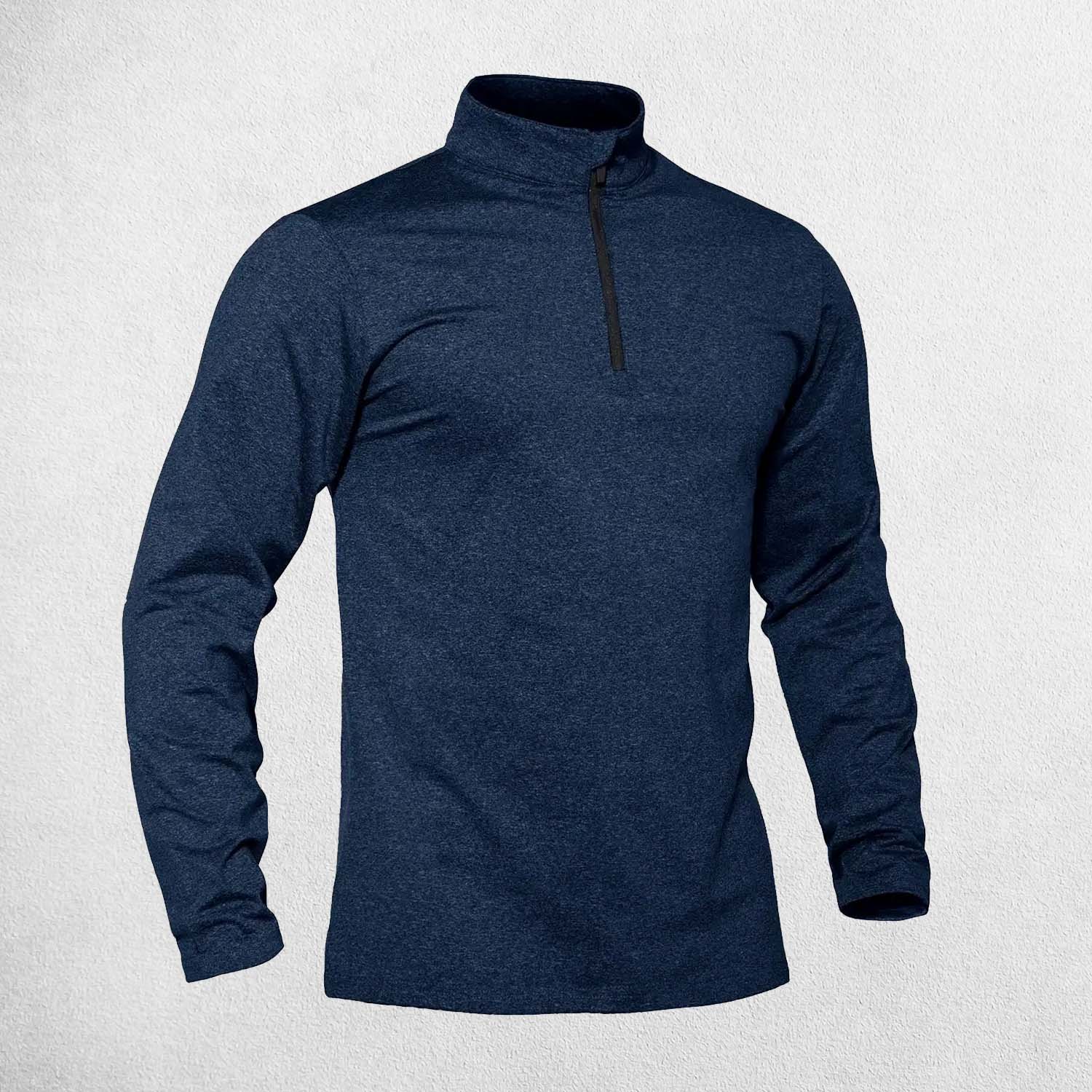 Navy Blue High-Neck Fleece-Lined Athletic Sweatshirt for Cold Weather Workouts