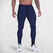 Model weairng Slim fit NAvy GPW trousers showcasing streamlined athletic design