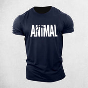 Front View of Navy Men’s 3D Animal Print Oversized Sports T-Shirt – Quick-Dry, Breathable Summer Casual Tee