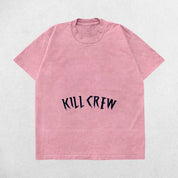 Close-up of Pink acid-wash fabric texture on Kill Crew Summer Tee.