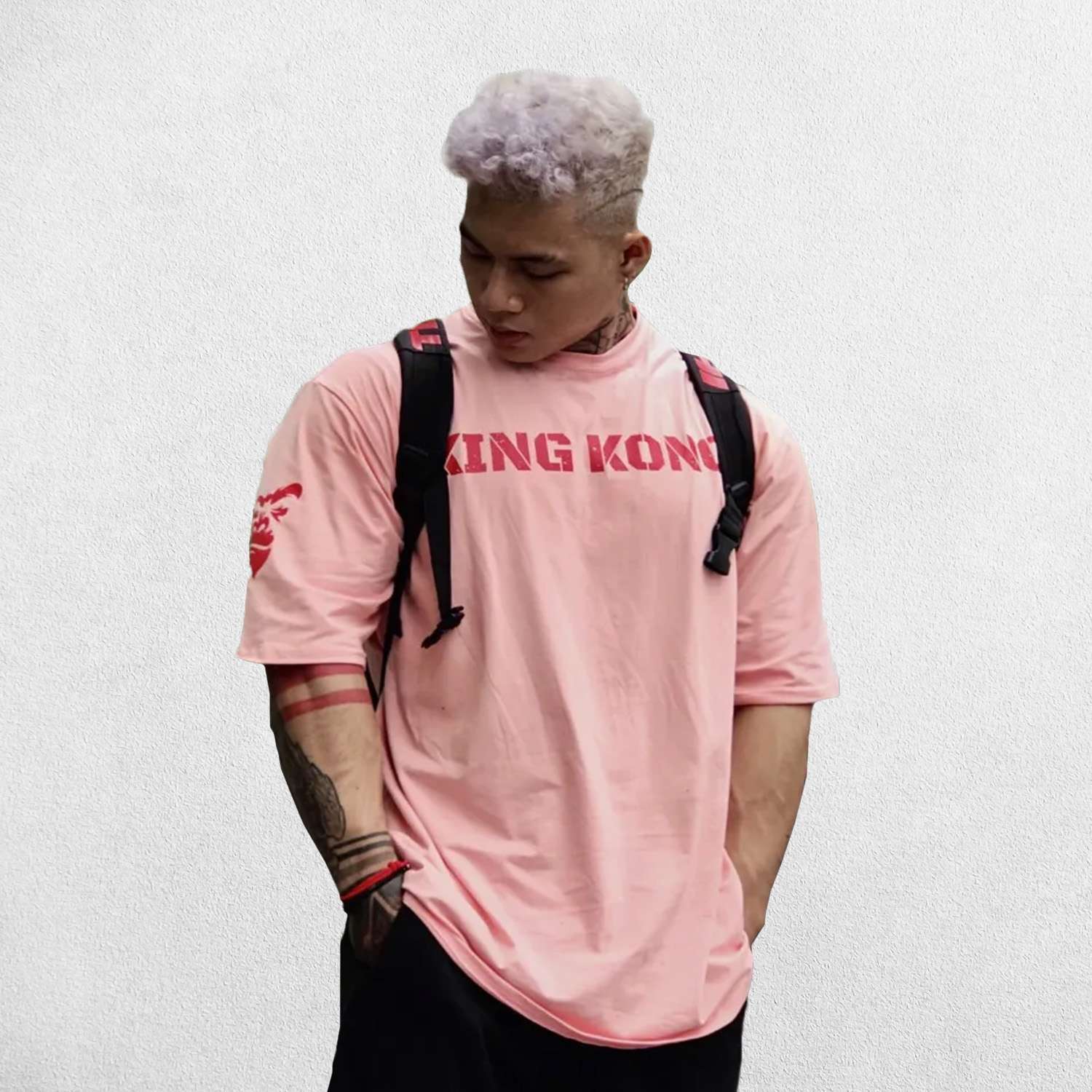 Close-up of Pink breathable cotton fabric texture for the King Kong Print T-Shirt.