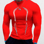 Red GPW Compression T-Shirt emphasizing lightweight and breathable material.