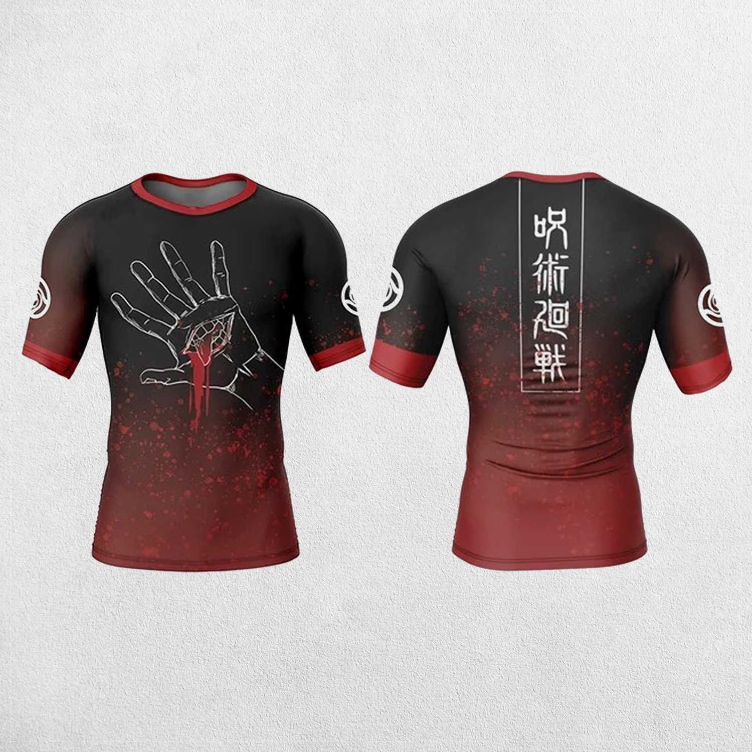 Red & Black 3D Print Men's Long Sleeve Compression Shirt for Workouts