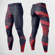Close-up of breathable compression leggings with sweat-wicking fabric.