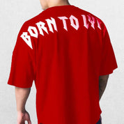 Close-up of Red GPW Men's Oversized Cotton T-Shirt - Casual Gym Fitness Tee