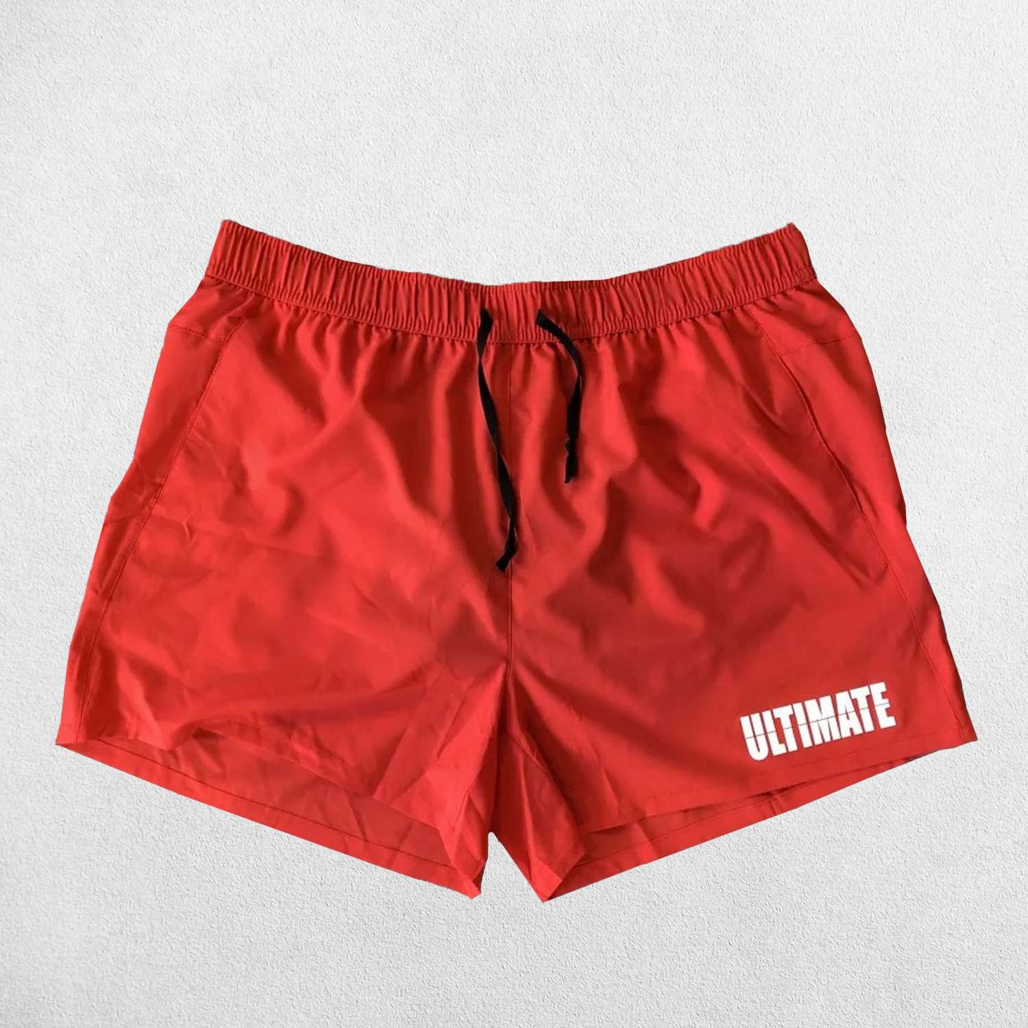 Close-up of Red Blue GPW Men's Quick-Dry Fitness Shorts - Loose Beach Workout Bottoms