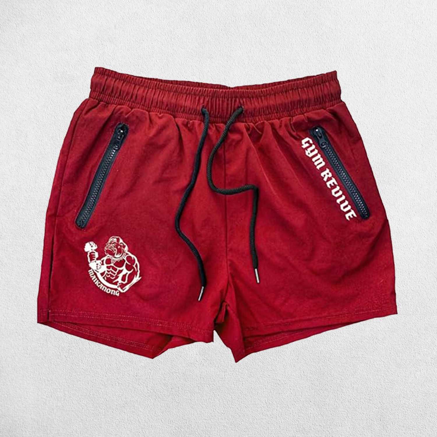 Close-up of Red GPW Men’s Quick-Dry Running Shorts - Gym, Bodybuilding, Beachwear