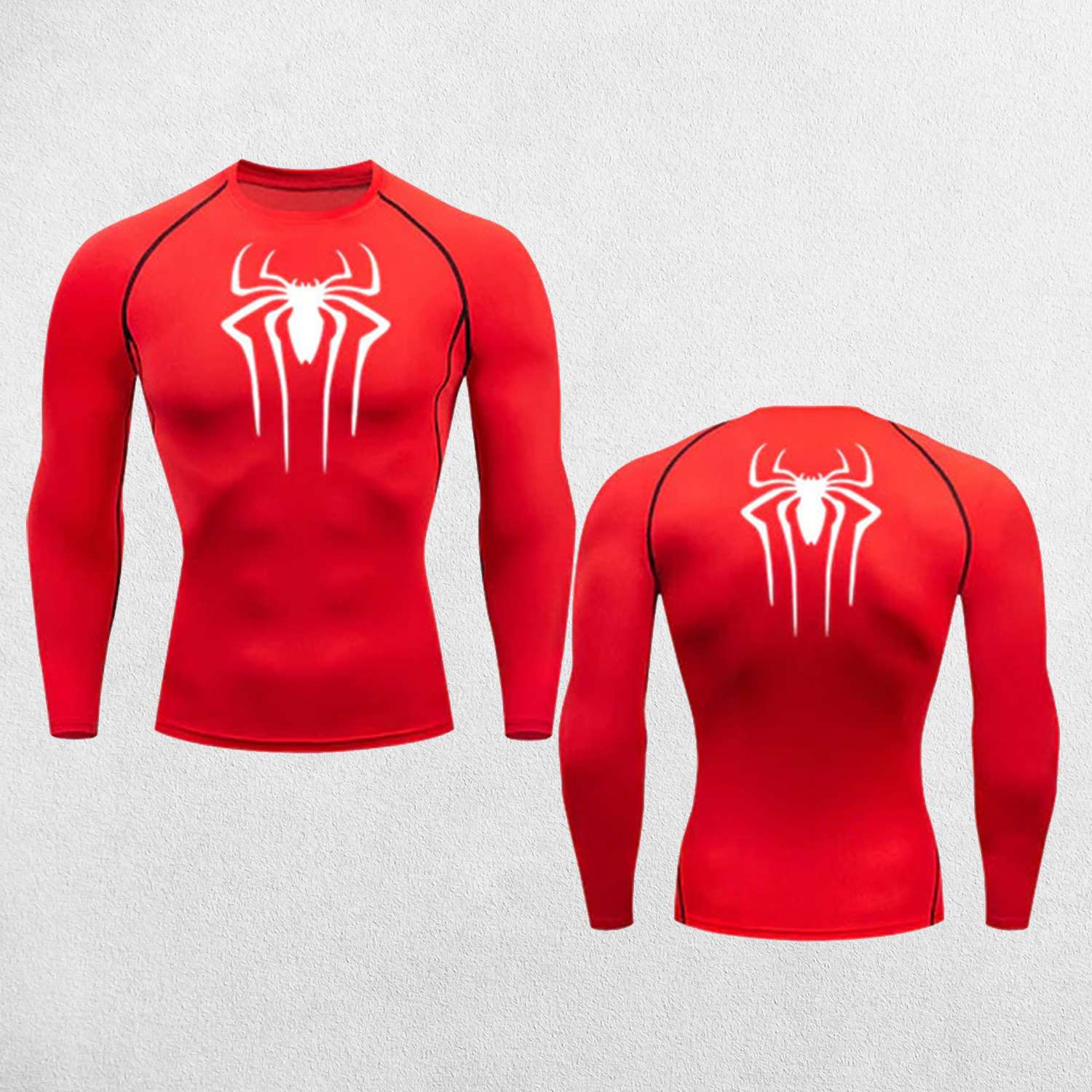 Front And Back Close Up of Red GPW Men's Spider Print Compression Tee - Athletic Quick Dry Workout Shirt