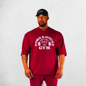 Front View of Model Wearing Red Men's Casual Loose Oversized Cotton Printed T-shirt – Breathable & Stylish Workout Tee