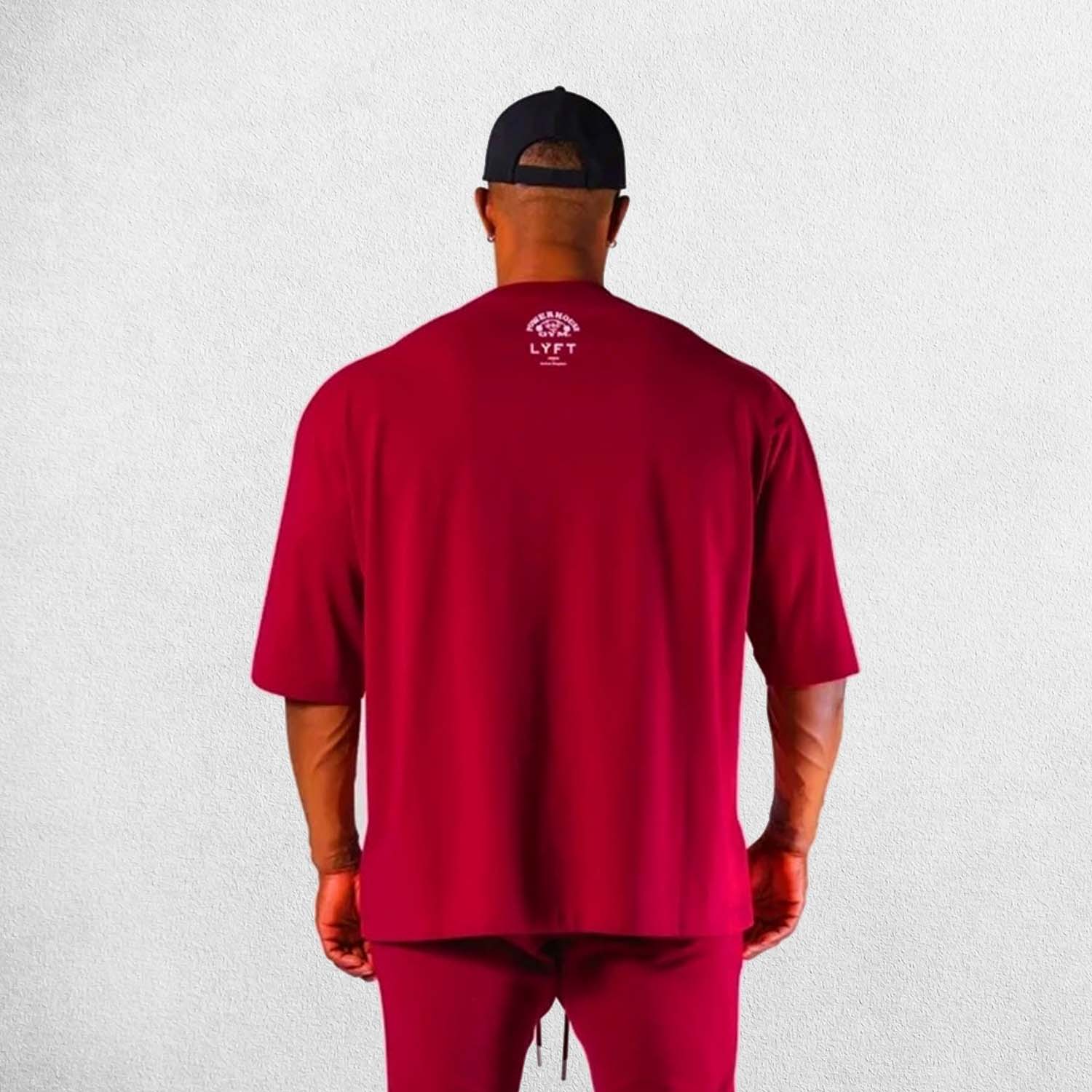 Back View of Model Wearing White Men's Casual Loose Oversized Cotton Printed T-shirt – Breathable & Stylish Workout Tee